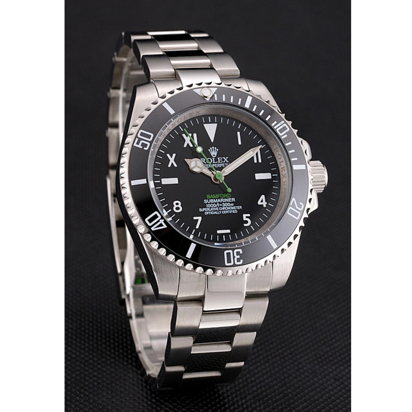 AAA replica watch Black Dial And Submariner Steel Bamford Bracelet Numerals Bezel Roman Case Black Rolex With Stainless 0702